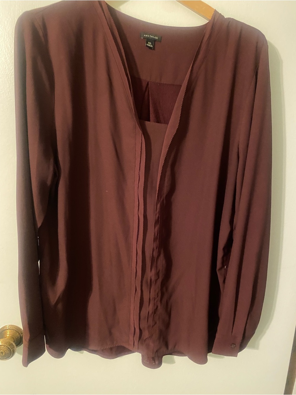 Ann Taylor Burgundy Long-Sleeve V-Neck Blouse